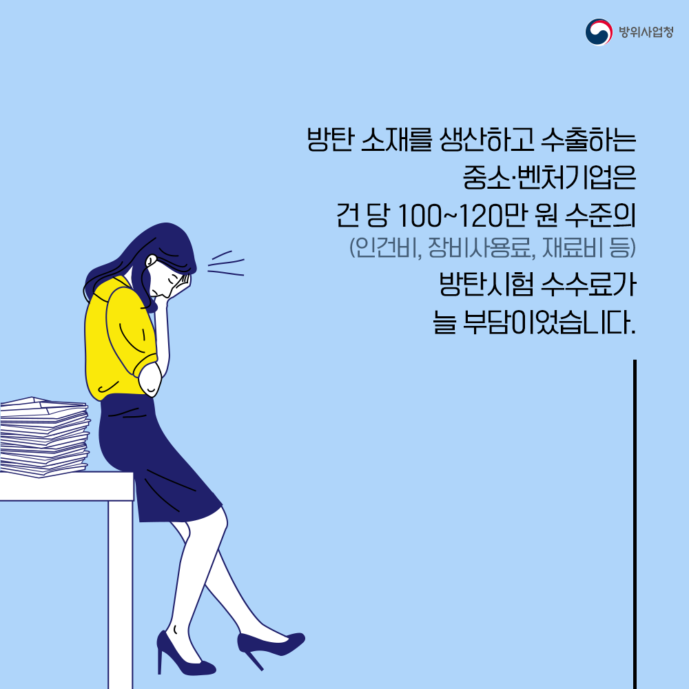 02 중소벤처기업은 건 당 100~120만 원 수준의 방탄시험 수수료가 늘 부담이었습니다