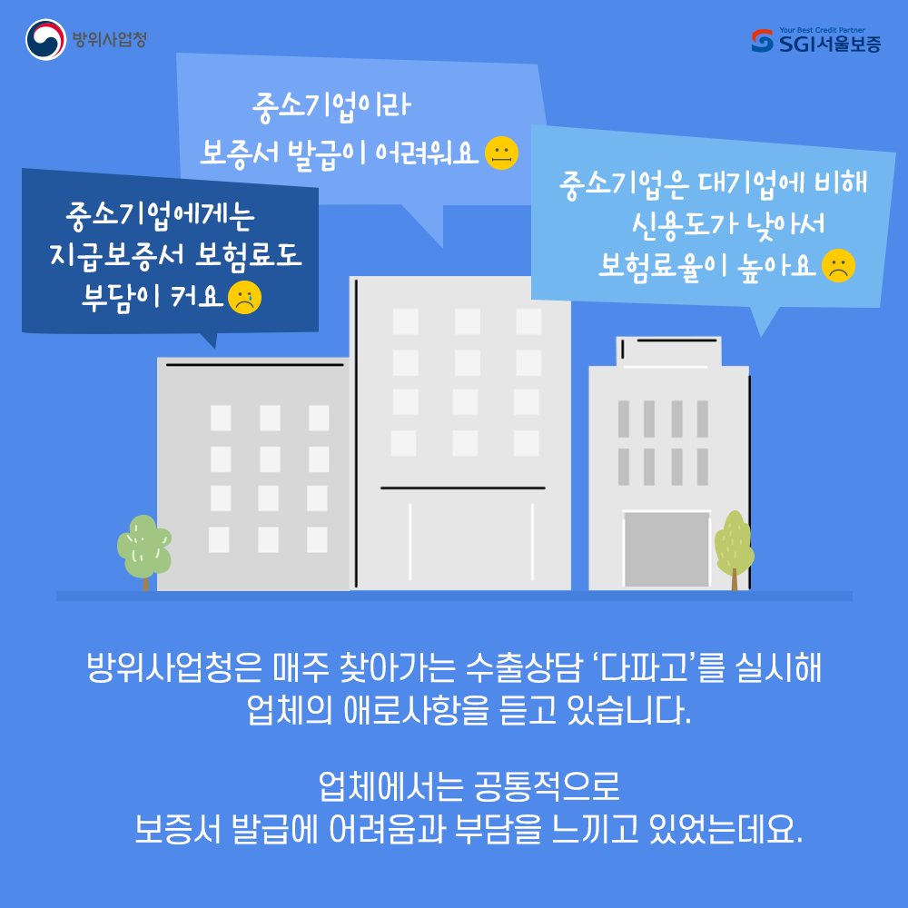 2. 다파고를 통해 보증서 발급에 어려움을 느낀다는 업체의 애로사항을 들었습니다.